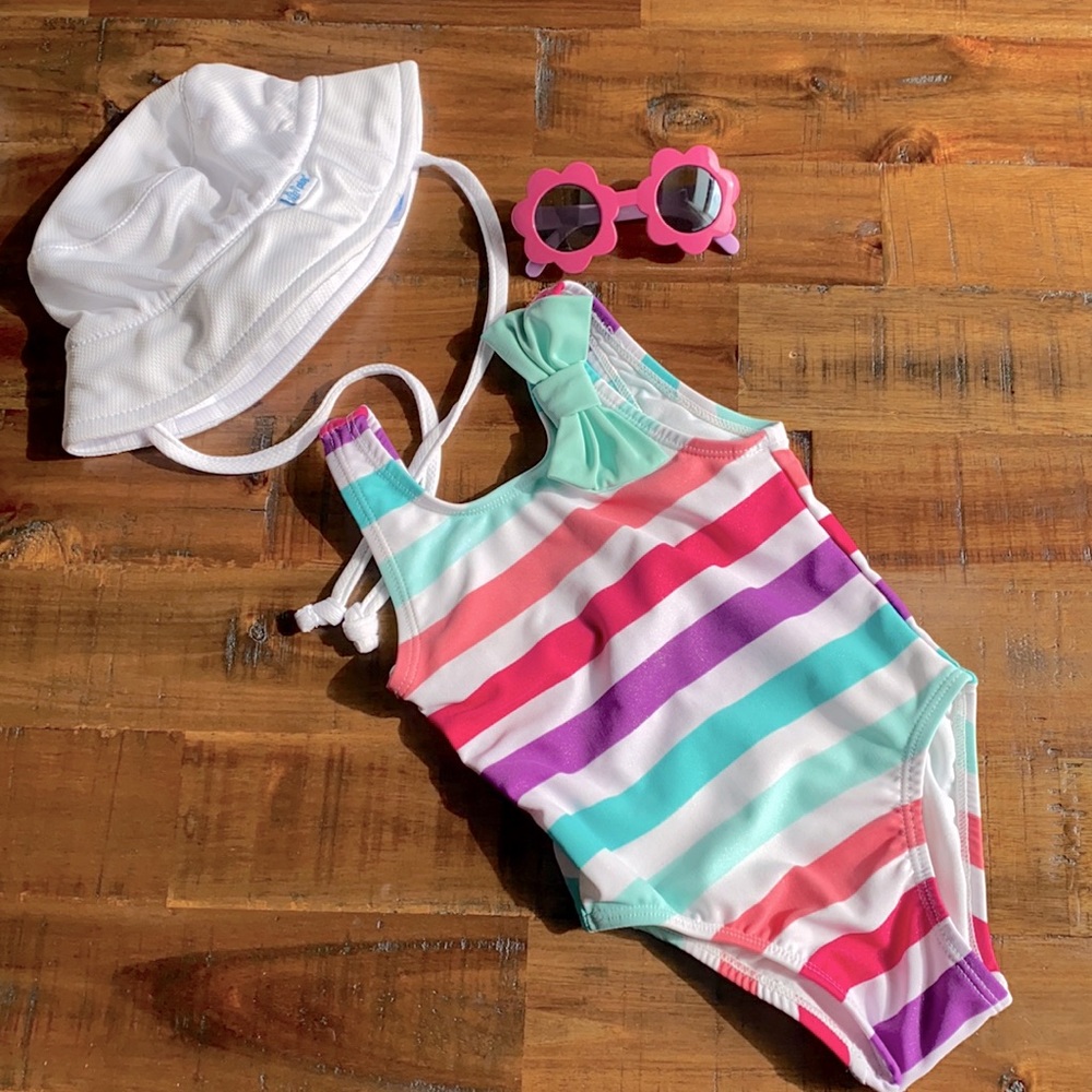 set baby girl swimsuit sunglasses sunhat